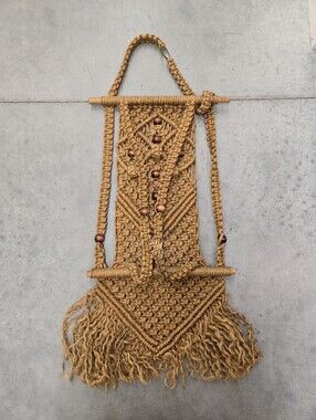Large Vintage 70s Macrame Hanging Planter Art Wall Piece